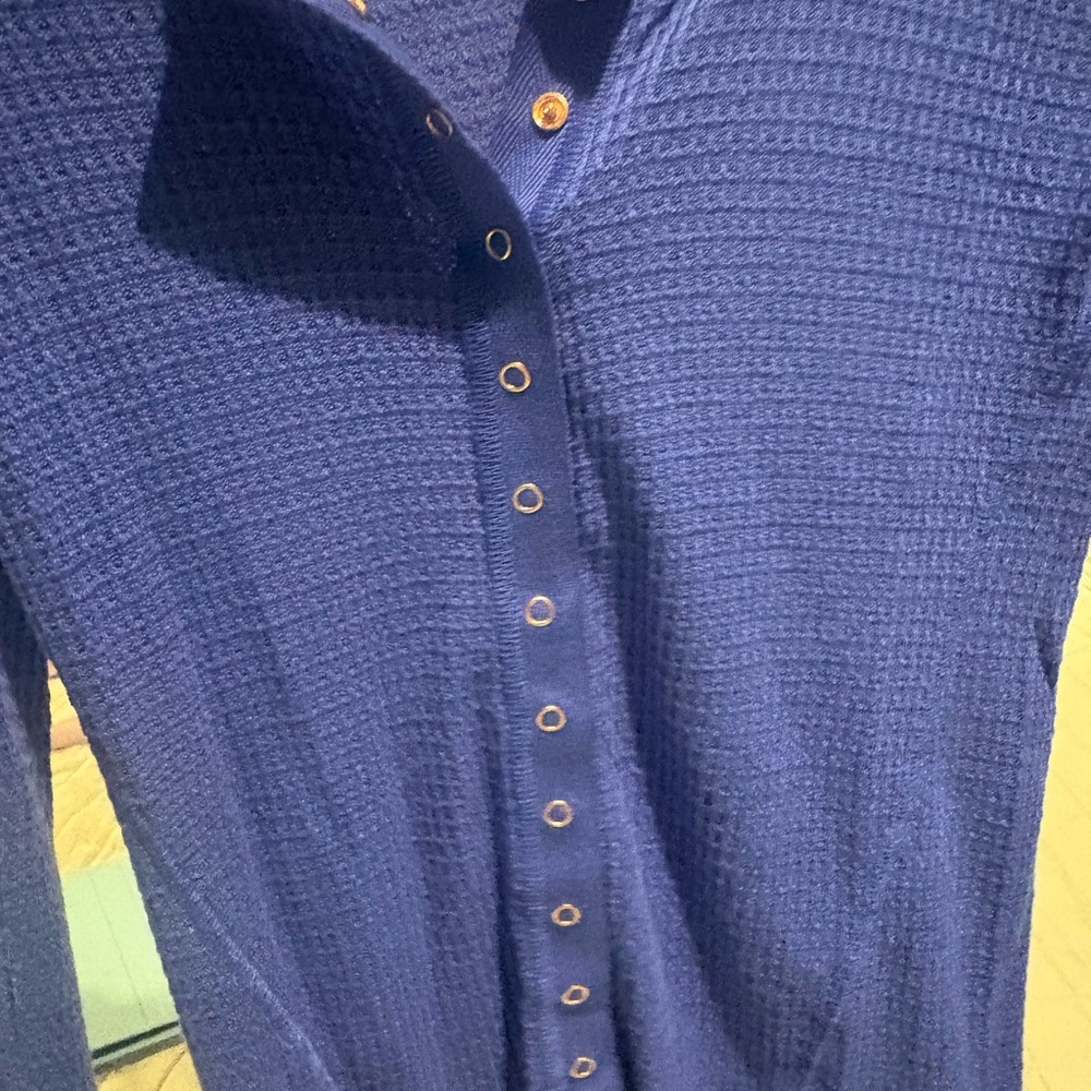 Free People Blue Textured Button-Down Shirt